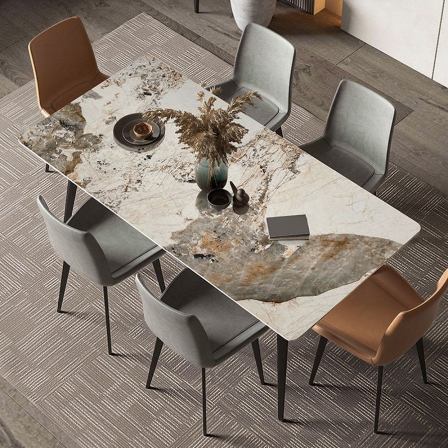 Dining Room 25home | Aalto Rounded Rectangle Pandora Sintered-Stone Dining Set