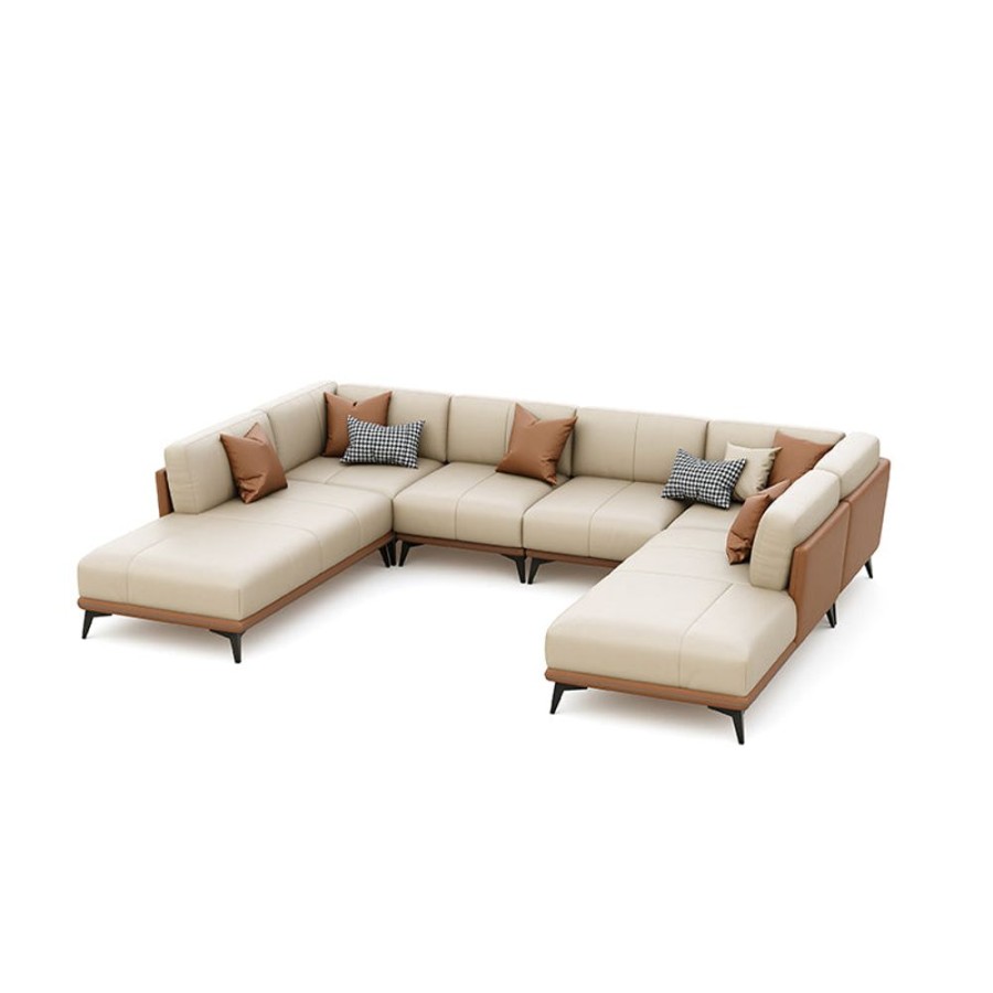 Living Room 25home | All-Leather U-Shaped Bumper Sectional