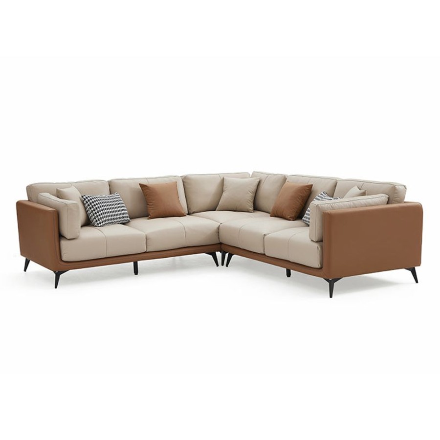 Living Room 25home | All-Leather Corner Sectional Beige