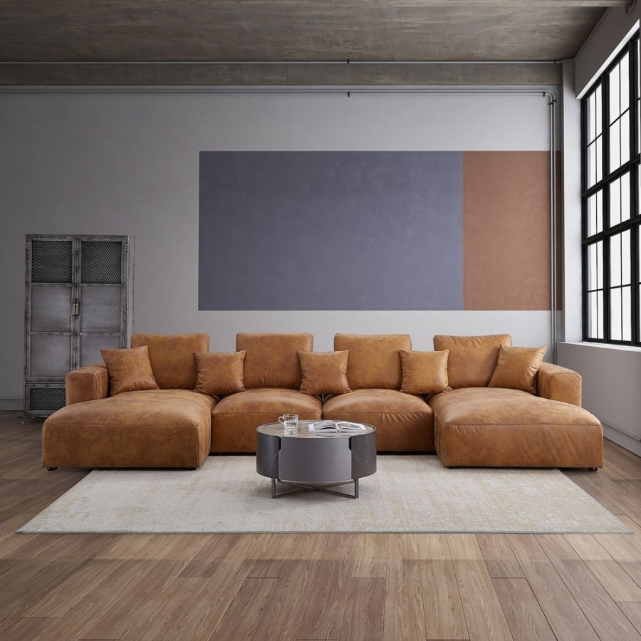 Living Room 25home | Air Leather Industrial U-Sectional