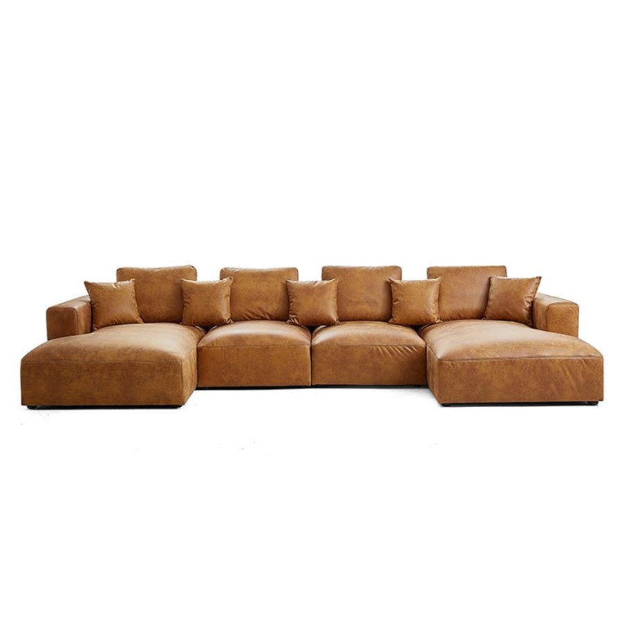 Living Room 25home | Air Leather Industrial U-Sectional