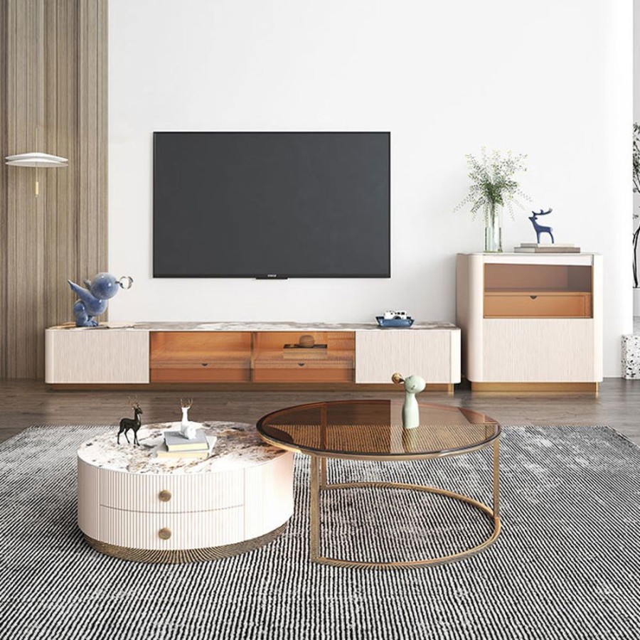 Living Room 25home | Aalto Rose Quartz Sintered-Stone Top Living Room Set