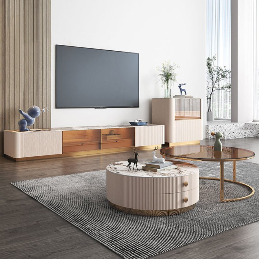 Living Room 25home | Aalto Rose Quartz Sintered-Stone Top Living Room Set