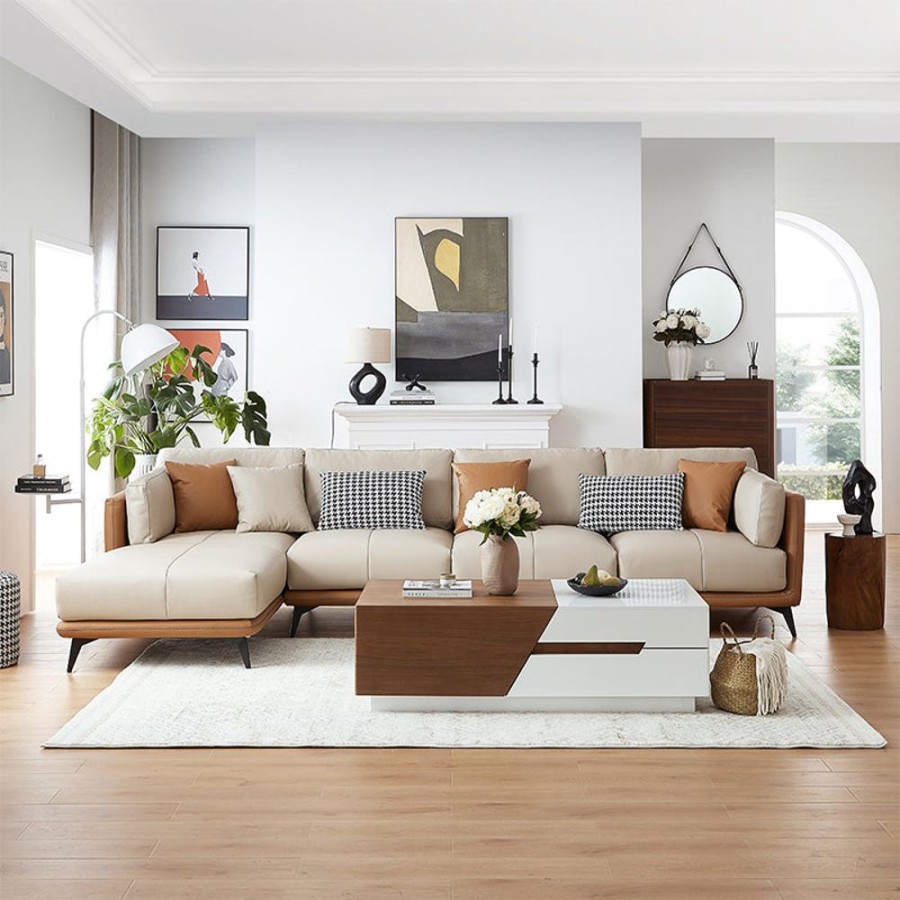 Living Room 25home | All-Leather L-Shaped Sectional