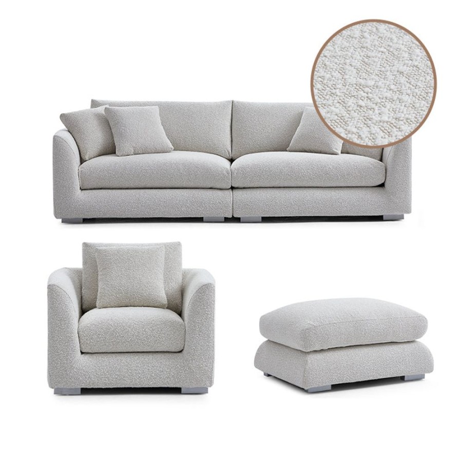 Living Room Trends Furniture Inc | Feathers Sofa Covers Set 1 Boucle White