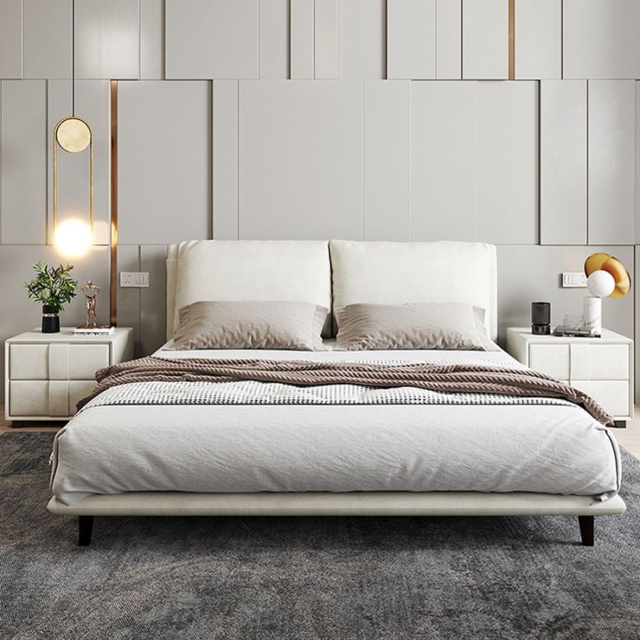 Bedroom 25home | Aalto Minimalist Air Leather Upholstered Bed Beige