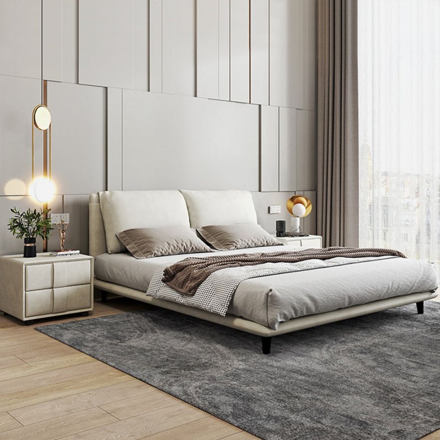 Bedroom 25home | Aalto Minimalist Air Leather Upholstered Bed Beige