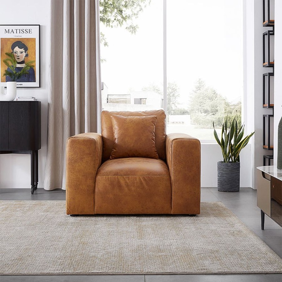 Living Room 25Home | Air Leather Industrial Armchair Tan