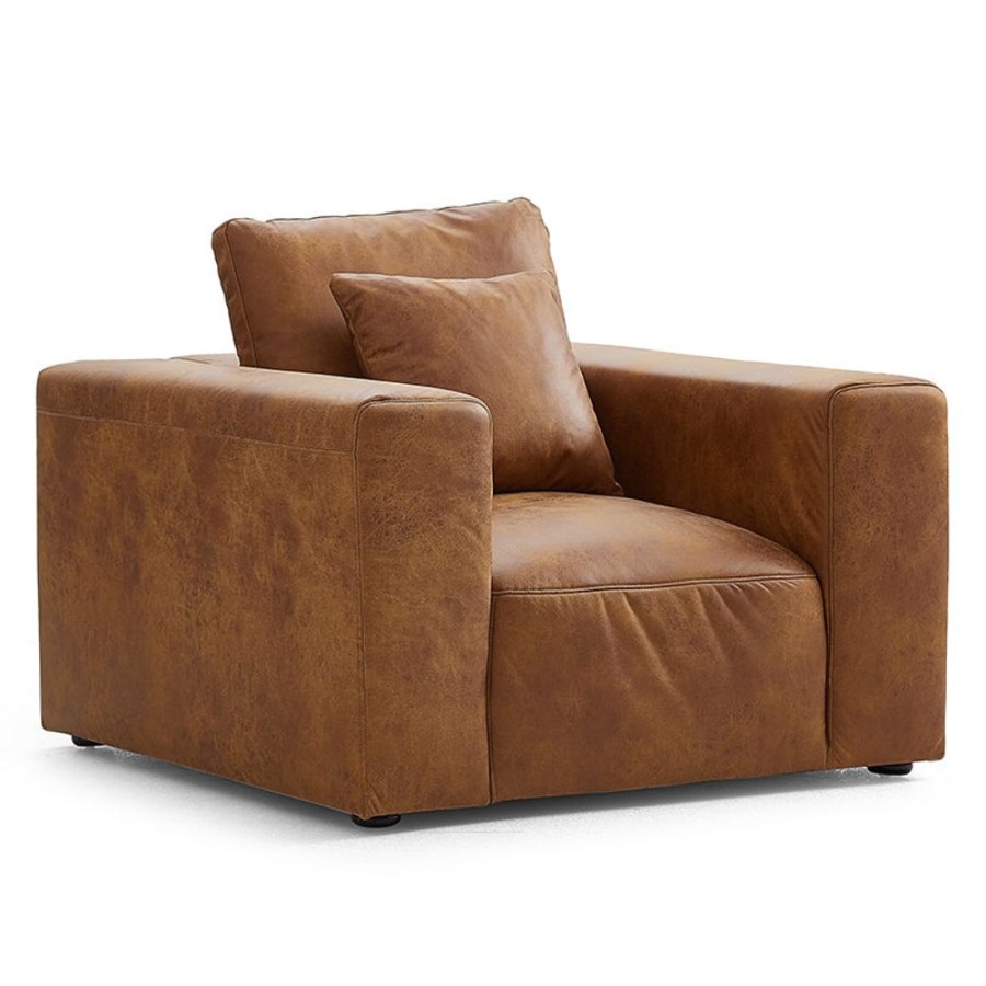 Living Room 25Home | Air Leather Industrial Armchair Tan