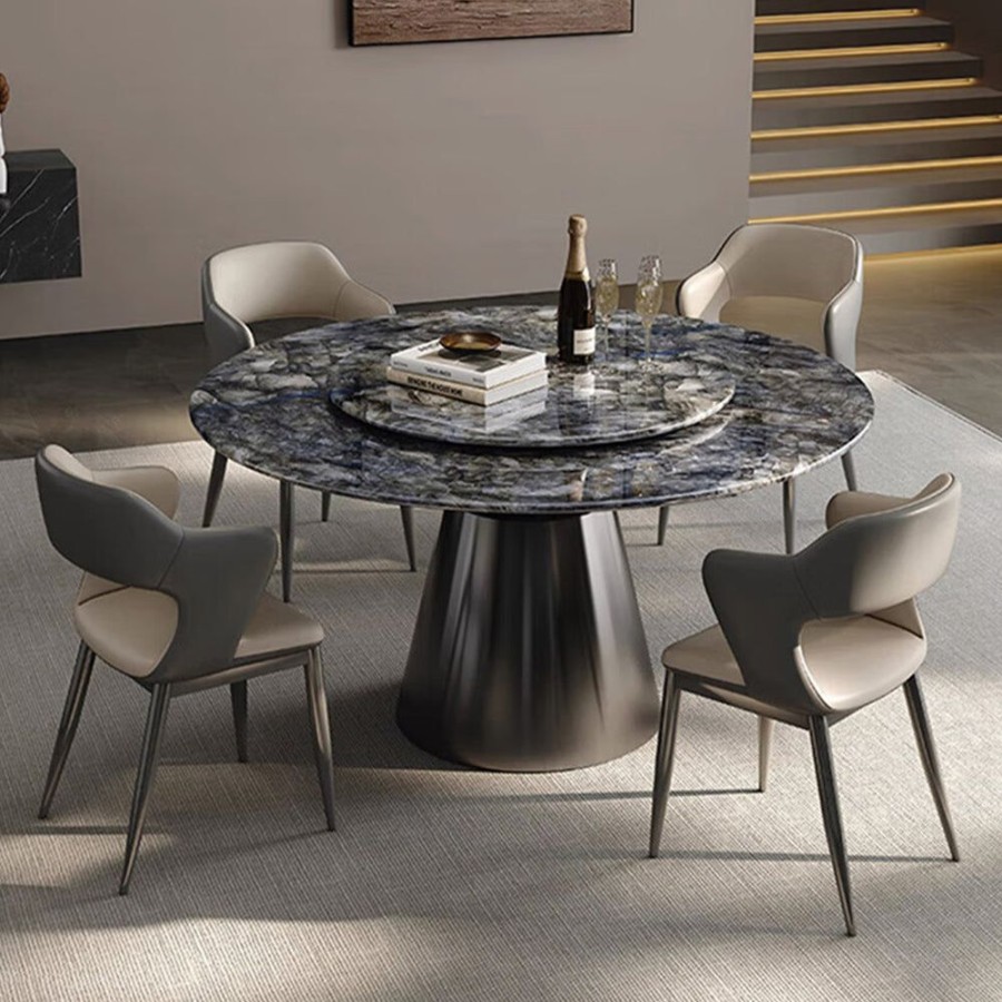 Dining Room Trends Furniture Inc | Round Super-Crystalline Stone Dining Table