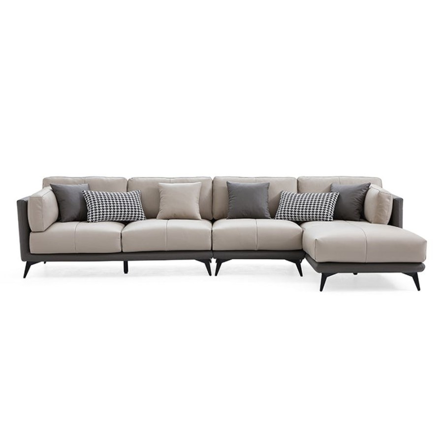 Living Room 25home | Grey All-Leather Sectional Gray