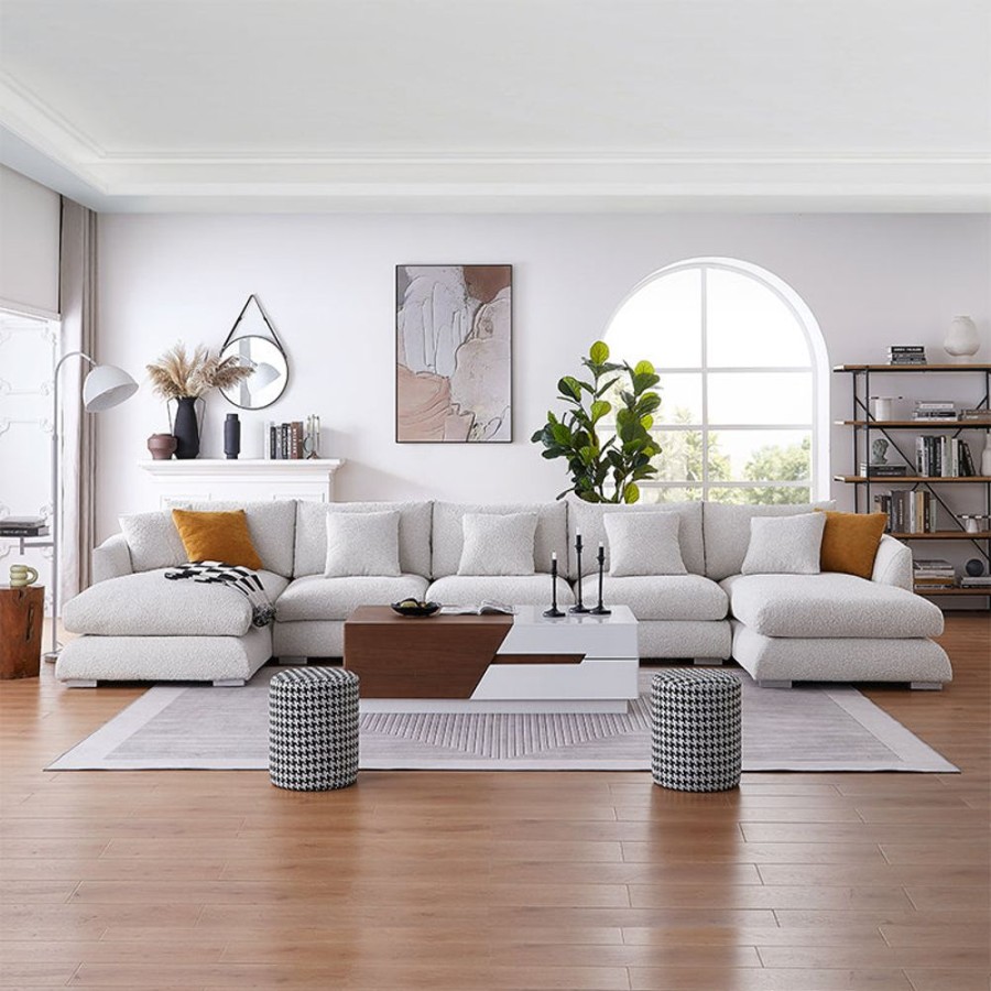 Living Room Trends Furniture Inc | Aalto Boutique Feathers U Sectional Boucle White