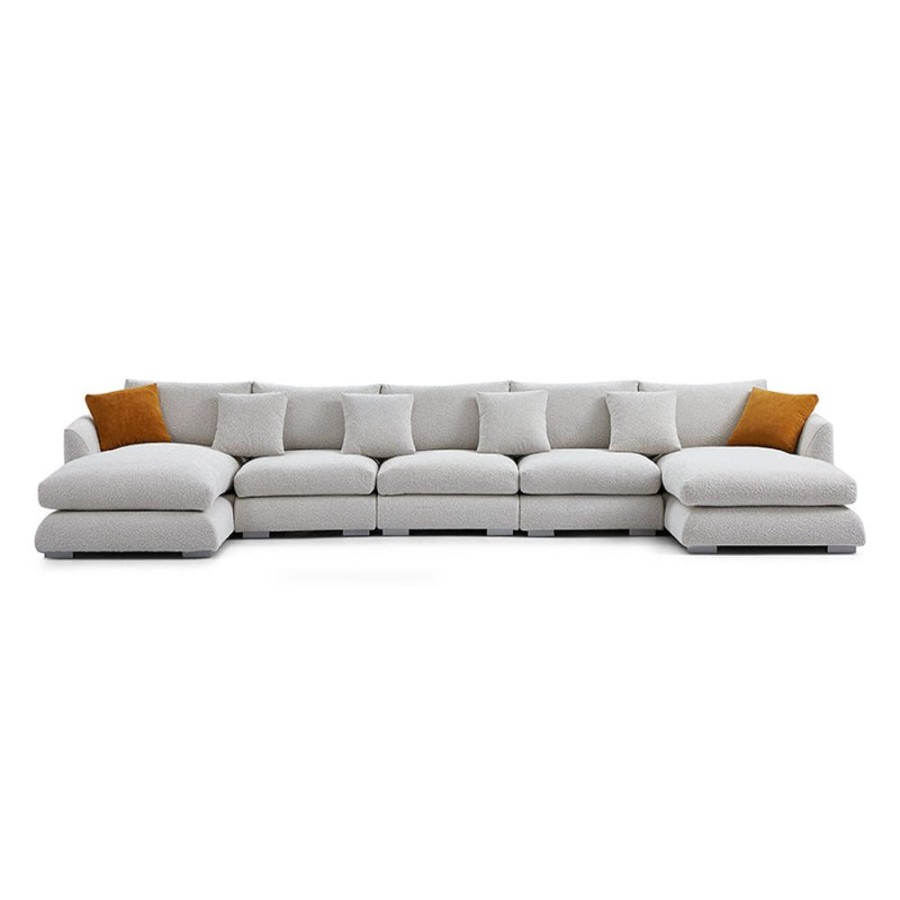 Living Room Trends Furniture Inc | Aalto Boutique Feathers U Sectional Boucle White