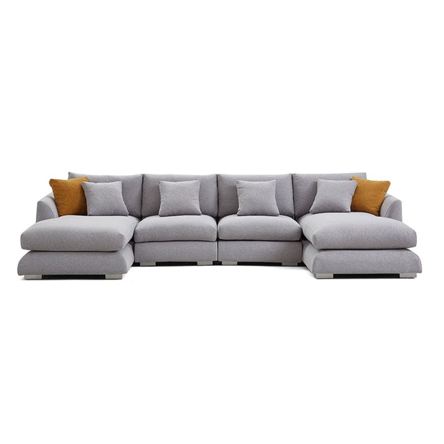 Living Room 25Home | Aalto Boutique Feathers Double Chaise Sectional Light Grey