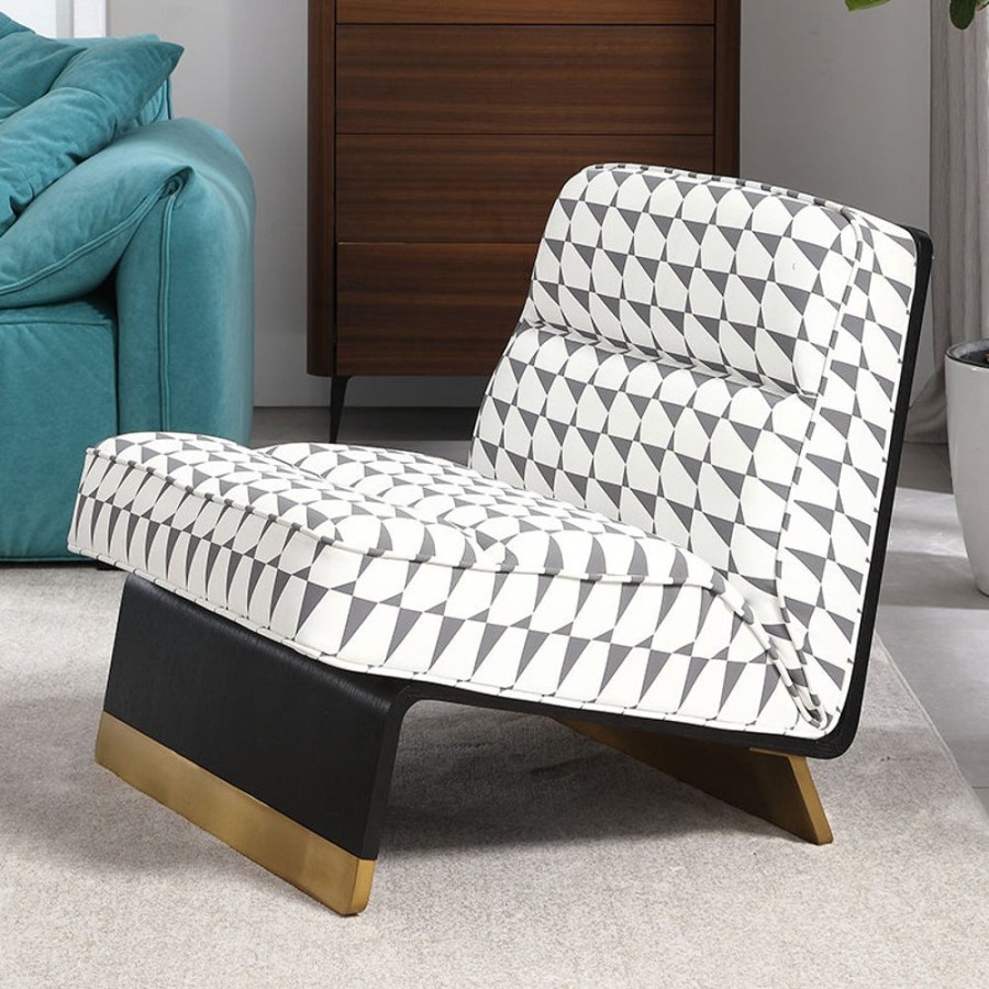 Living Room 25Home | Salo Air Leather Plaid Chair White