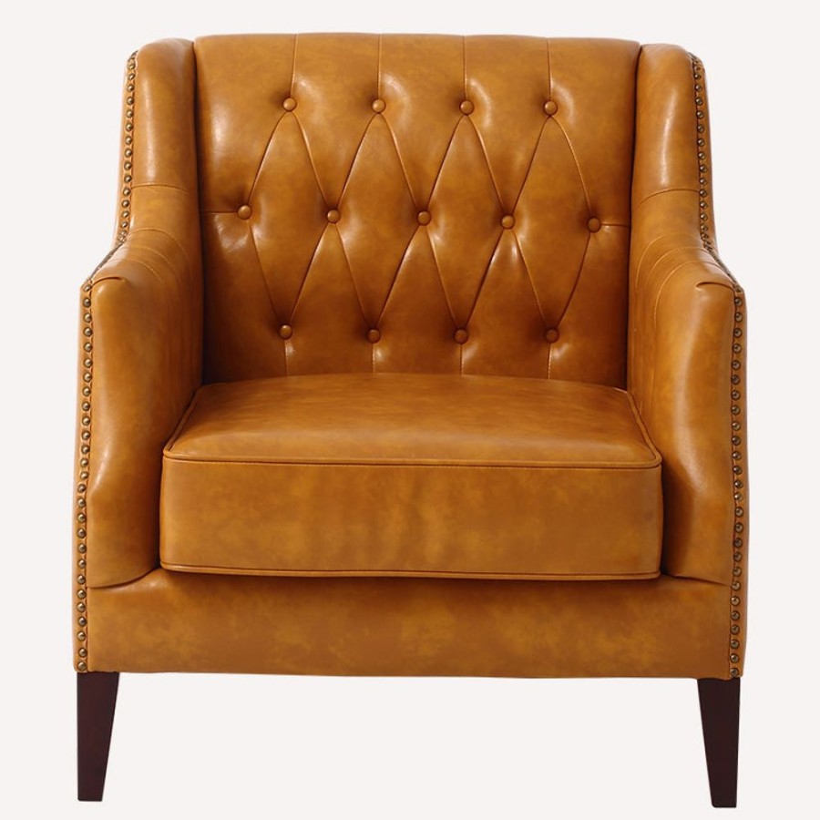 Living Room 25Home | Salo Leather Tufted Armchair Orange