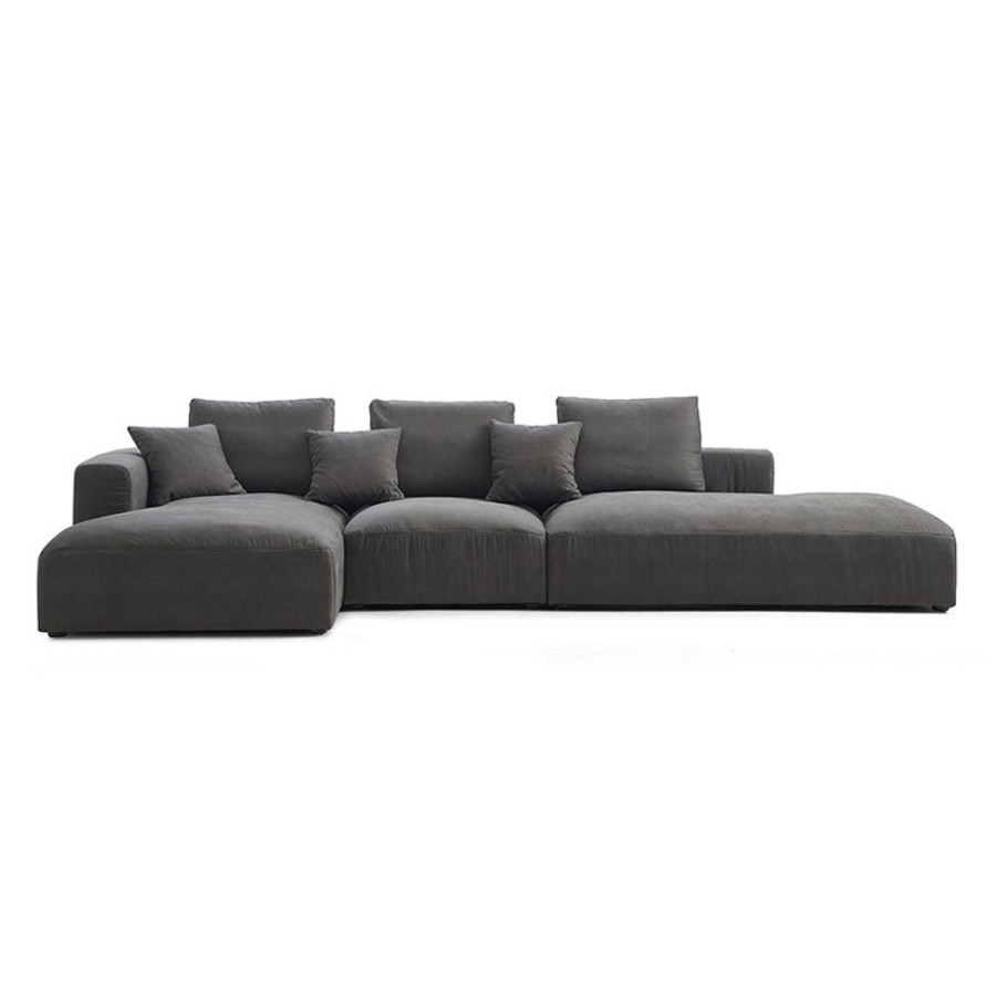 Living Room 25Home | Air Leather Industrial Sectional With Lounger Gray