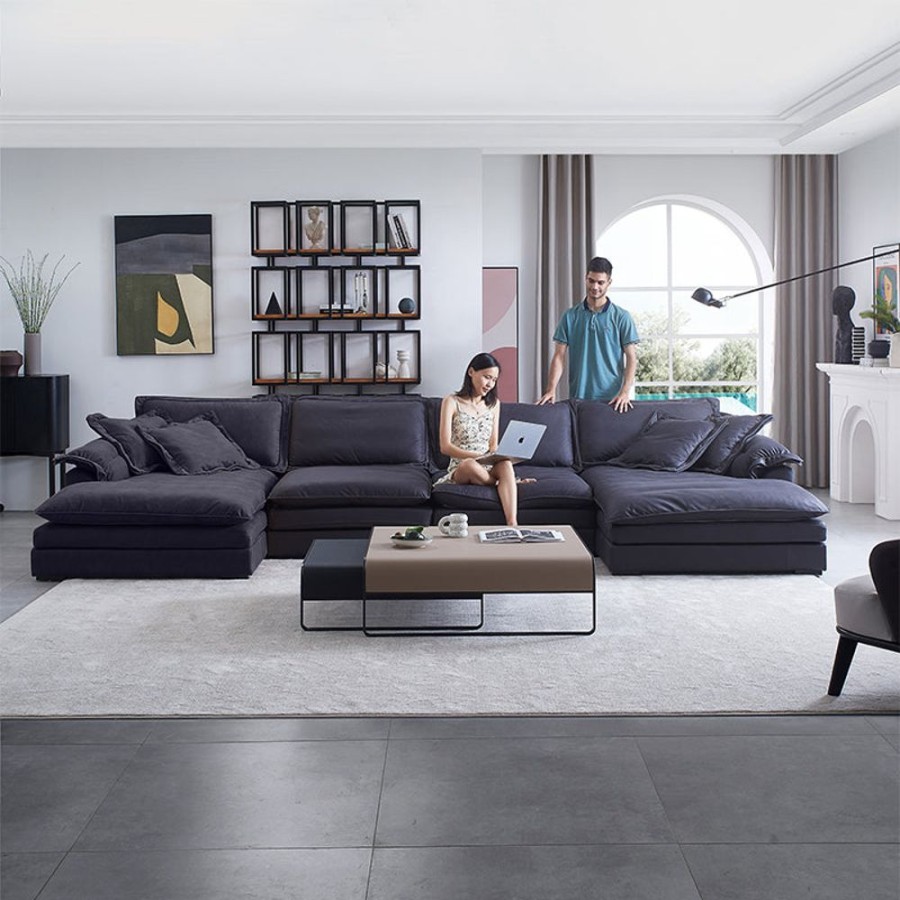 Living Room 25home | Sandwich U-Sectional Black