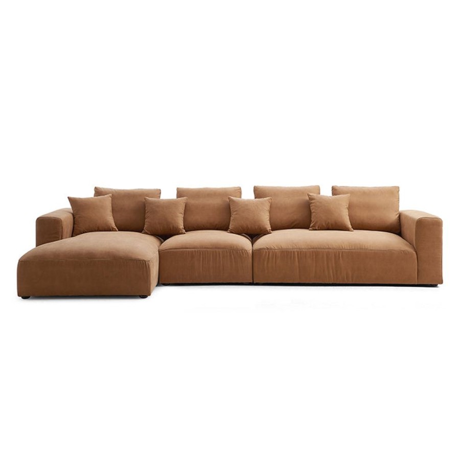 Living Room 25Home | Salo Antique Industrial Air Leather Closed Sectional Camel