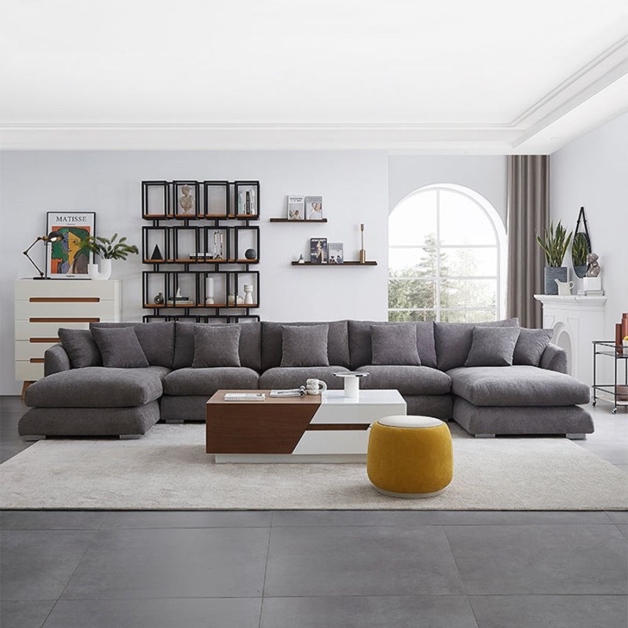 Living Room 25Home | Aalto Boutique Polyester Feathers Double Chaise Sectional Grey