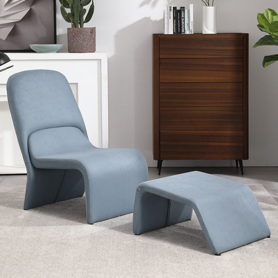 Living Room 25Home | Aalto Air Leather Leisure Chair With Ottoman Light Blue