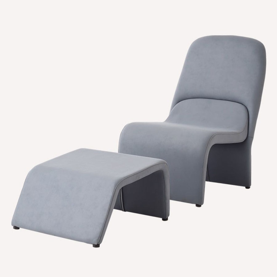 Living Room 25Home | Aalto Air Leather Leisure Chair With Ottoman Light Blue