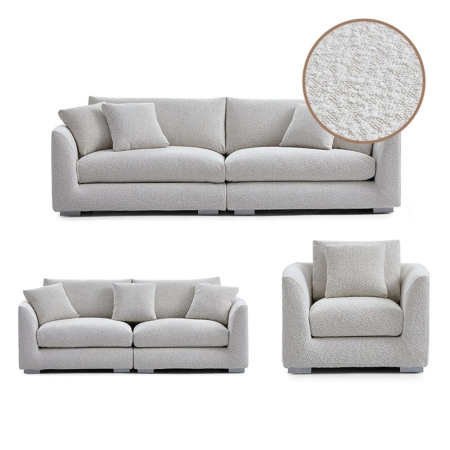 Living Room Trends Furniture Inc | Feathers Sofa Covers Set 3 Boucle White