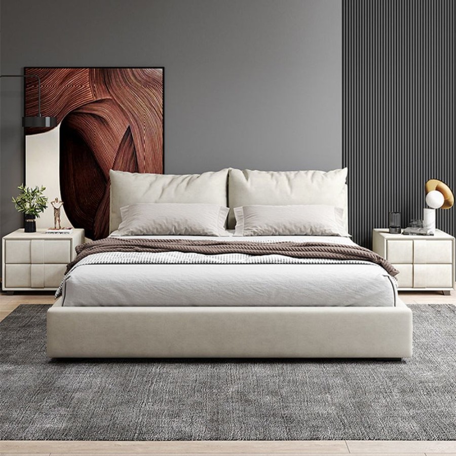 Bedroom 25home | Aalto Minimalist Air Leather Double Bed Beige