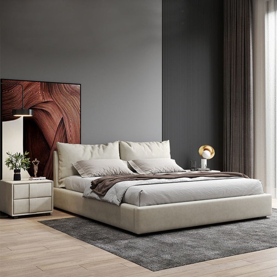 Bedroom 25home | Aalto Minimalist Air Leather Double Bed Beige