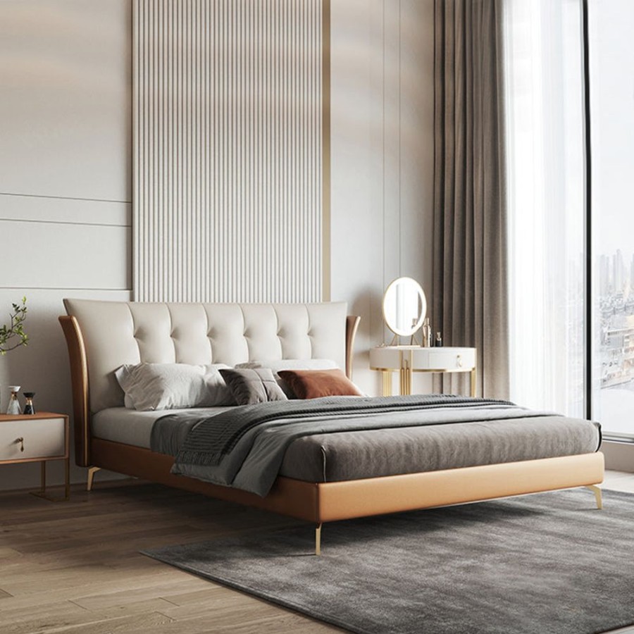 Bedroom 25home | Salo Cloud Nappa Leather Upholstered Bed With Comforter Headboard