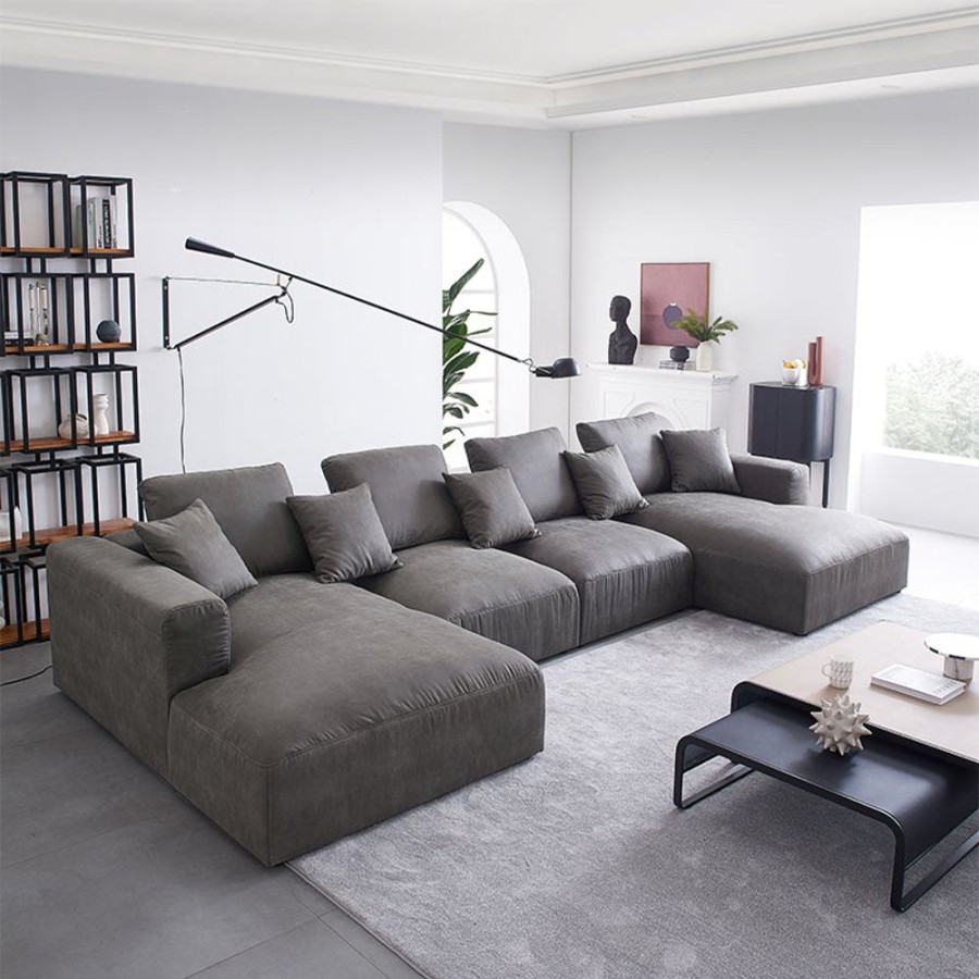 Living Room 25home | Air Leather Industrial U-Sectional Gray