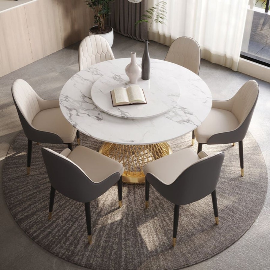 Dining Room Trends Furniture Inc | Round Sintered-Stone Dining Table With Turntable