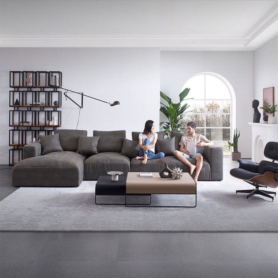 Living Room 25Home | Air Leather Industrial Sectional Gray