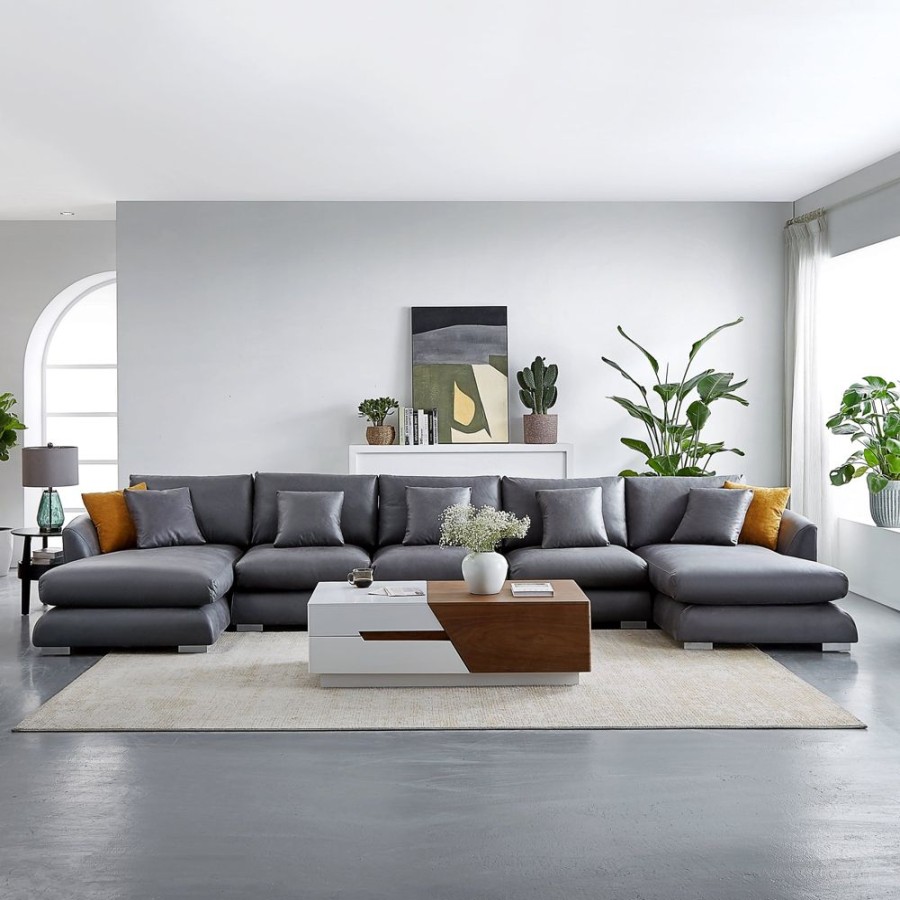 Living Room 25Home | Aalto Boutique Feathers Double Chaise Sectional Black