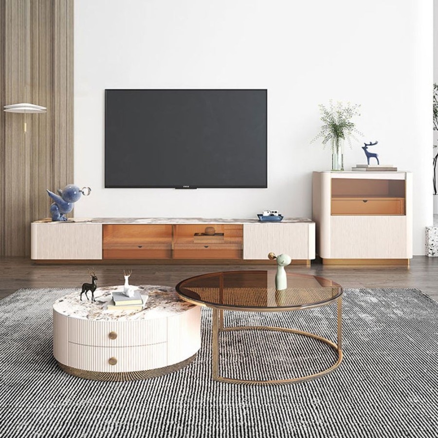 Living Room 25home | Aalto Rose Quartz Sintered-Stone Top Living Room Set