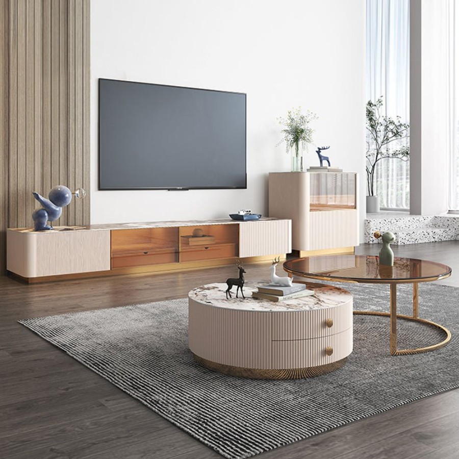 Living Room 25home | Aalto Rose Quartz Sintered-Stone Top Living Room Set