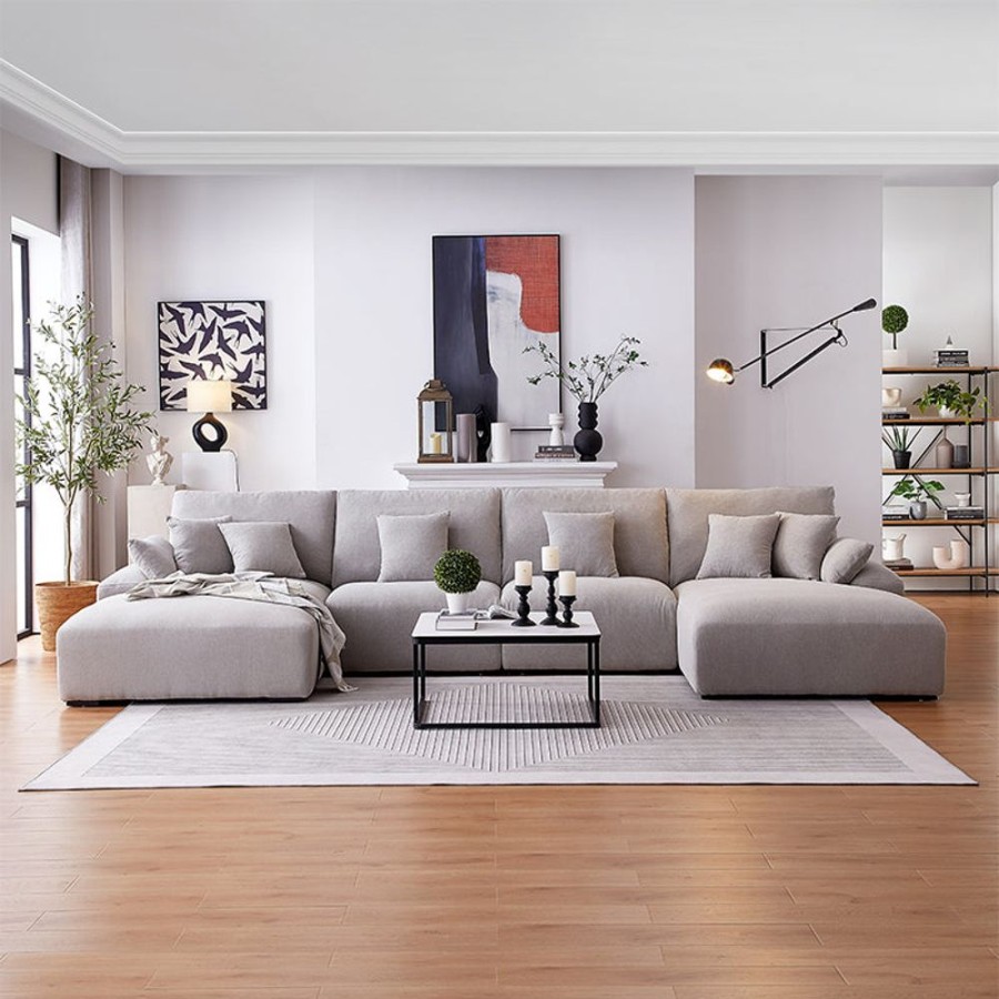 Living Room 25home | Grey Linen Box U-Sectional Gray