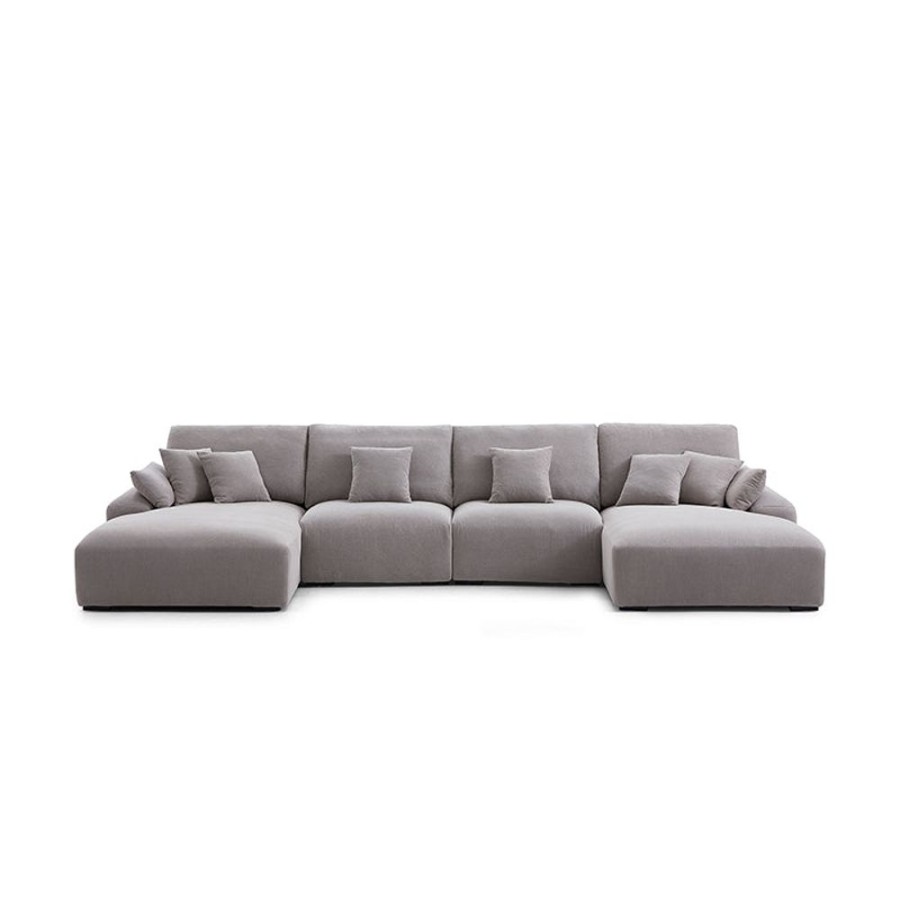 Living Room 25home | Grey Linen Box U-Sectional Gray