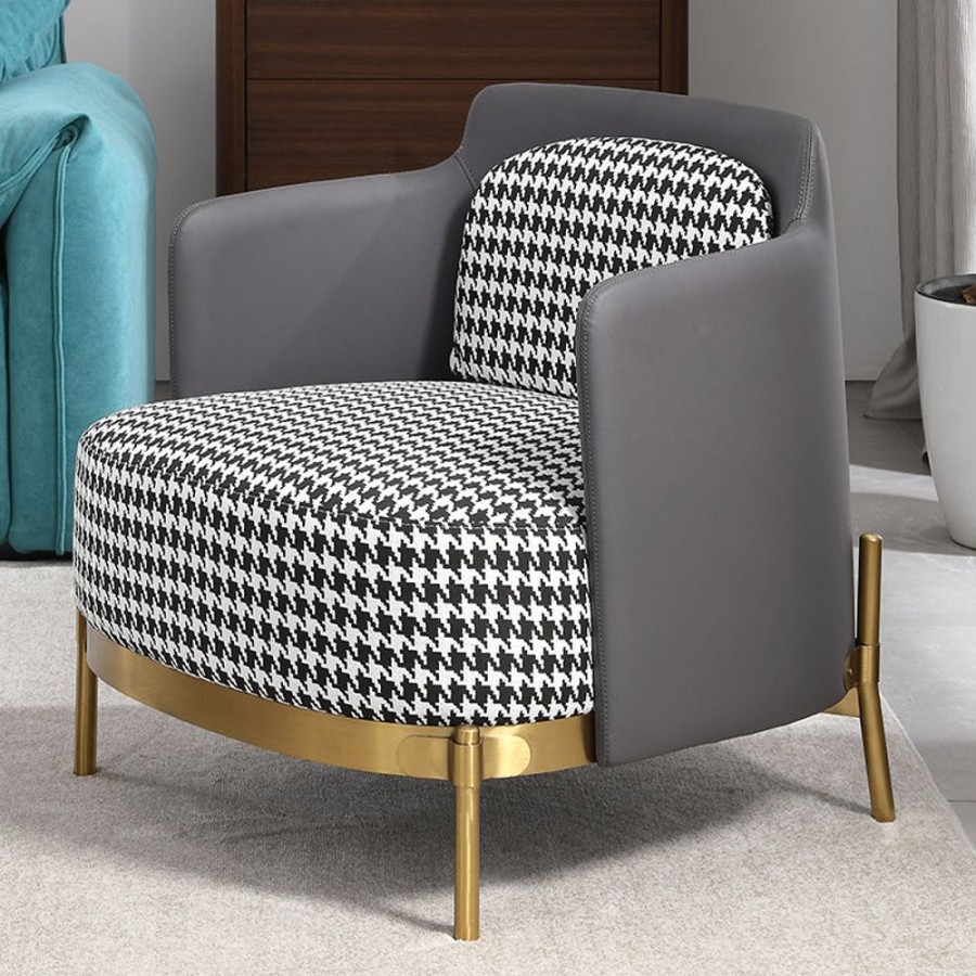 Living Room 25Home | Salo Urban Houndstooth Barrel Chair White