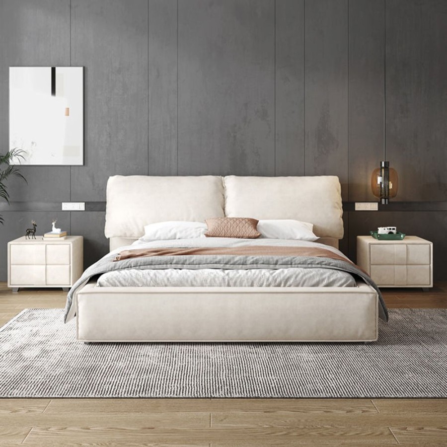 Bedroom 25home | Gullichsen Ultra Soft Air Leather Double Bed Beige