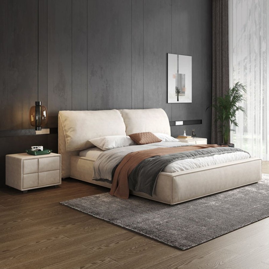 Bedroom 25home | Gullichsen Ultra Soft Air Leather Double Bed Beige