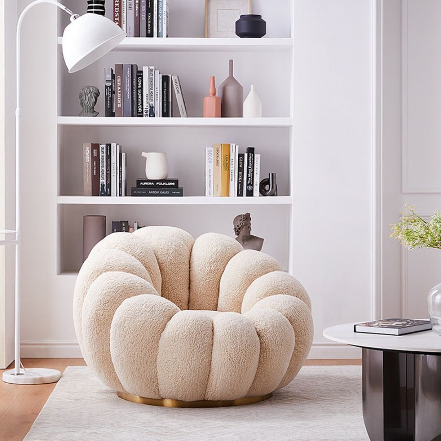 Living Room Trends Furniture Inc | Pumpkin Swivel Accent Chair Beige