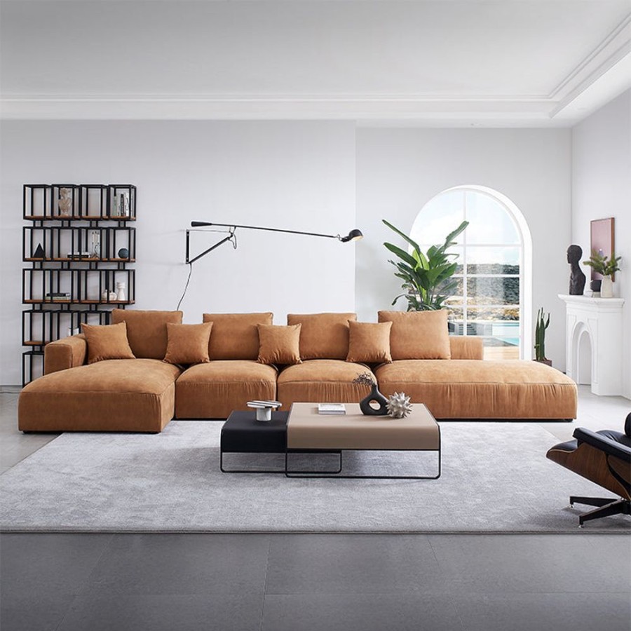 Living Room 25Home | Air Leather Industrial Sectional With Lounger