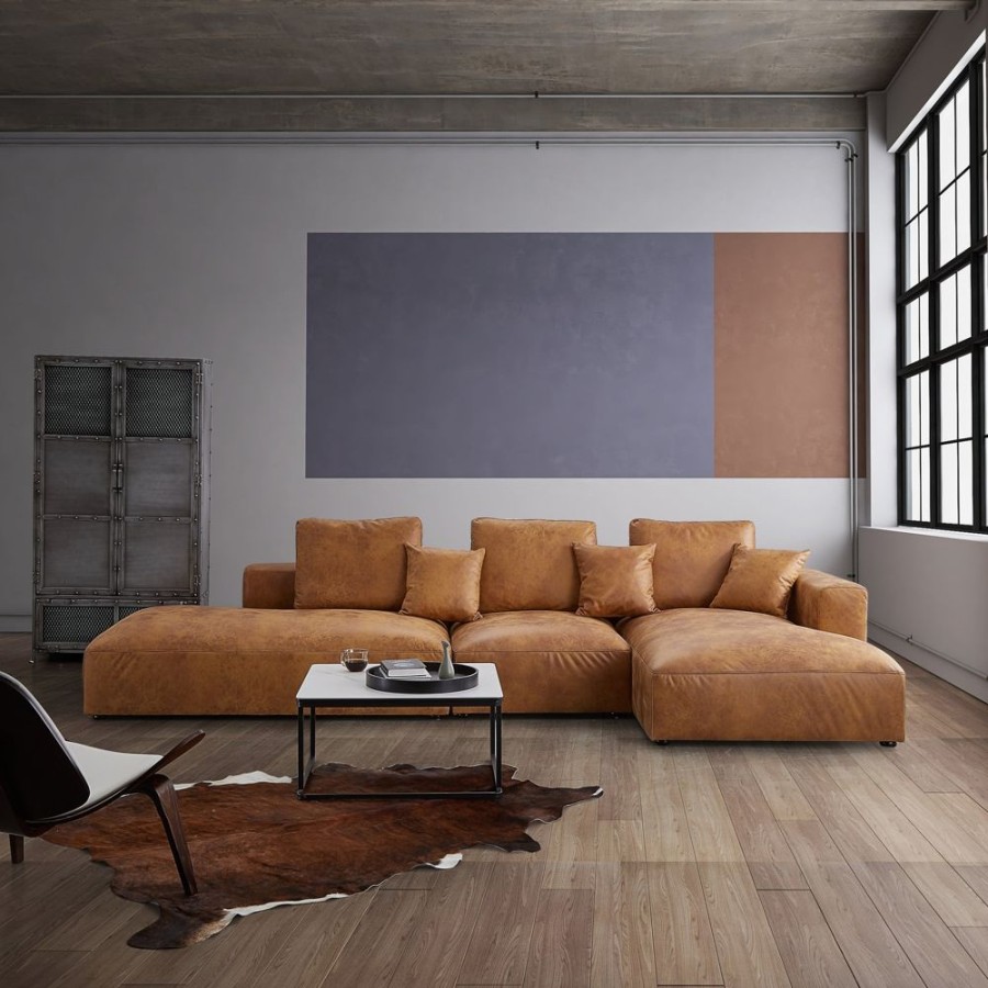 Living Room 25Home | Air Leather Industrial Sectional With Lounger