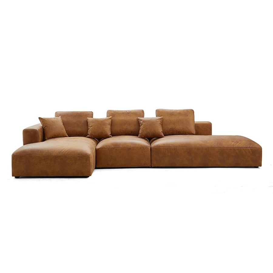 Living Room 25Home | Air Leather Industrial Sectional With Lounger