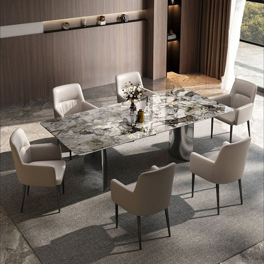 Dining Room Trends Furniture Inc | Marble Dining Table With Stainless Steel Base