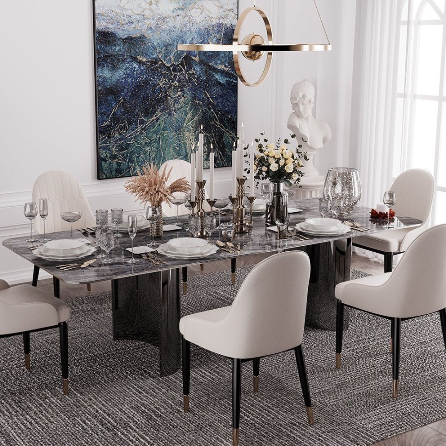 Dining Room Trends Furniture Inc | Marble Dining Table With Stainless Steel Base