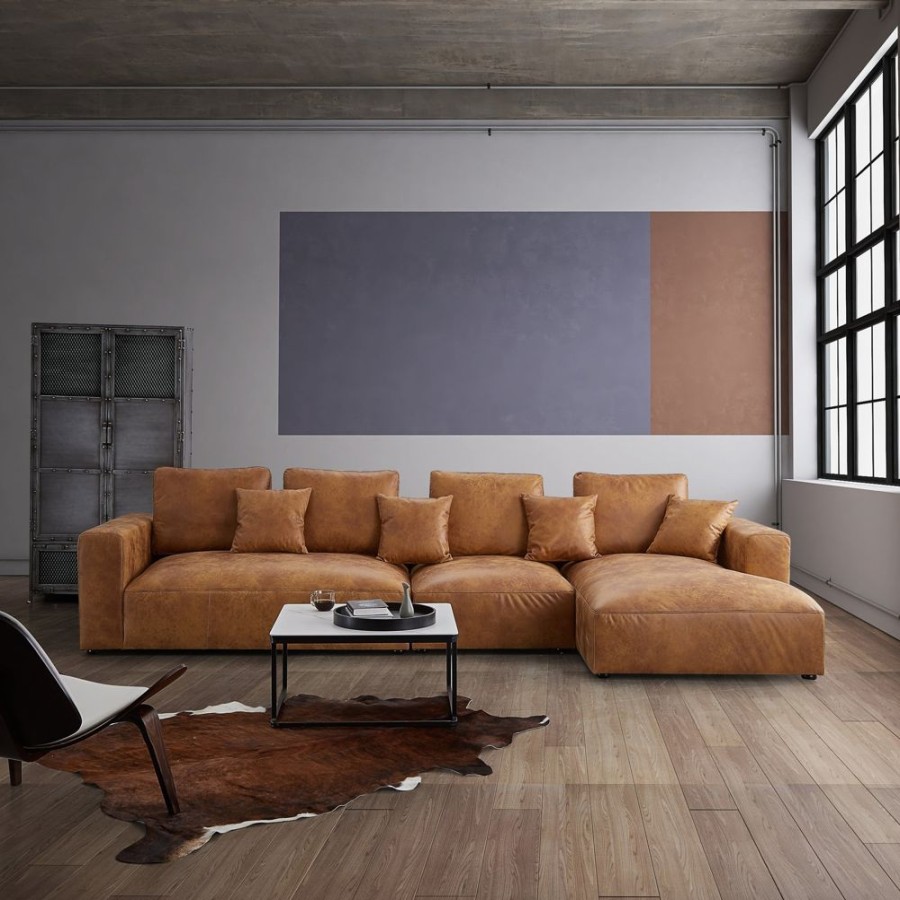 Living Room 25Home | Air Leather Industrial Sectional