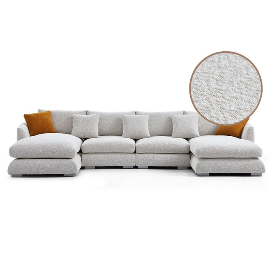 Living Room Trends Furniture Inc | Feathers U-Sectional Covers Boucle White