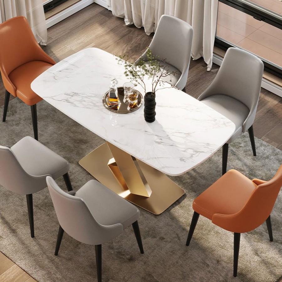 Dining Room Trends Furniture Inc | Luxe Sintered-Stone Dining Table With Gold-Accent Base